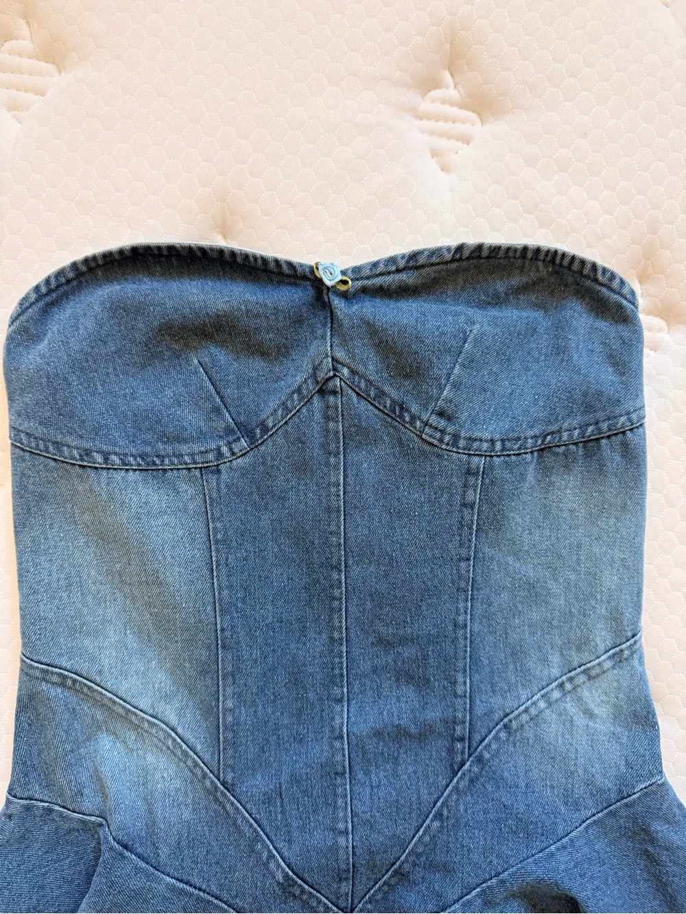 Denim Strapless Peplum Dress - Blue - Picture 5 of 7
